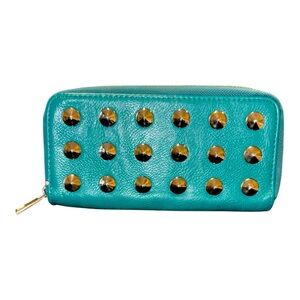 Under One Sky Turquoise Silver Studded Double Zippy Large Wallet AR 6